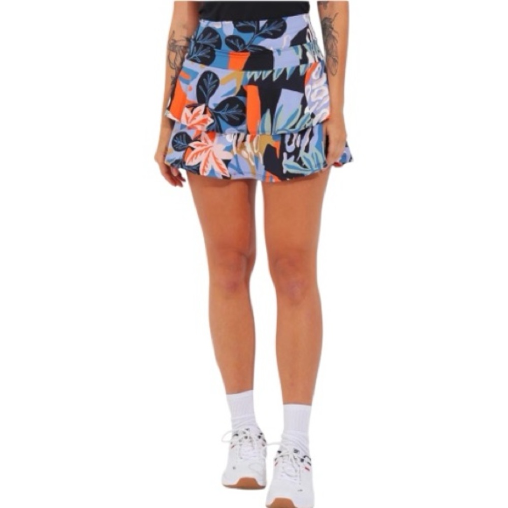 Dona Jo Tam G Athletic Skort Floral Abstract Blues Oranges Greens Size 2 Large